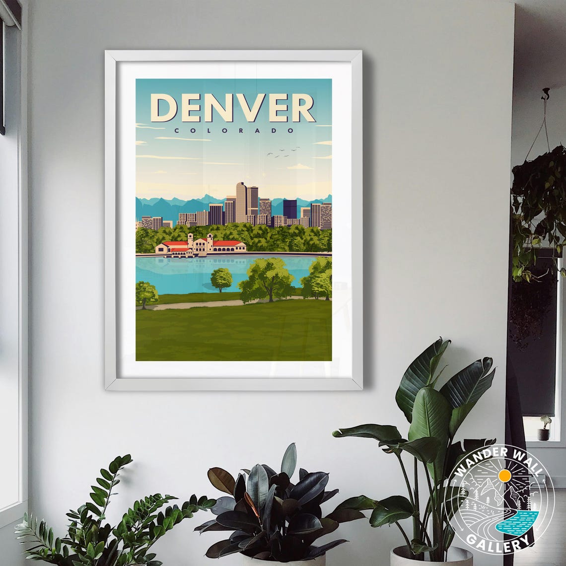 Denver Colorado Mountain Skyline Lakeside Retro Travel Poster - Image 3
