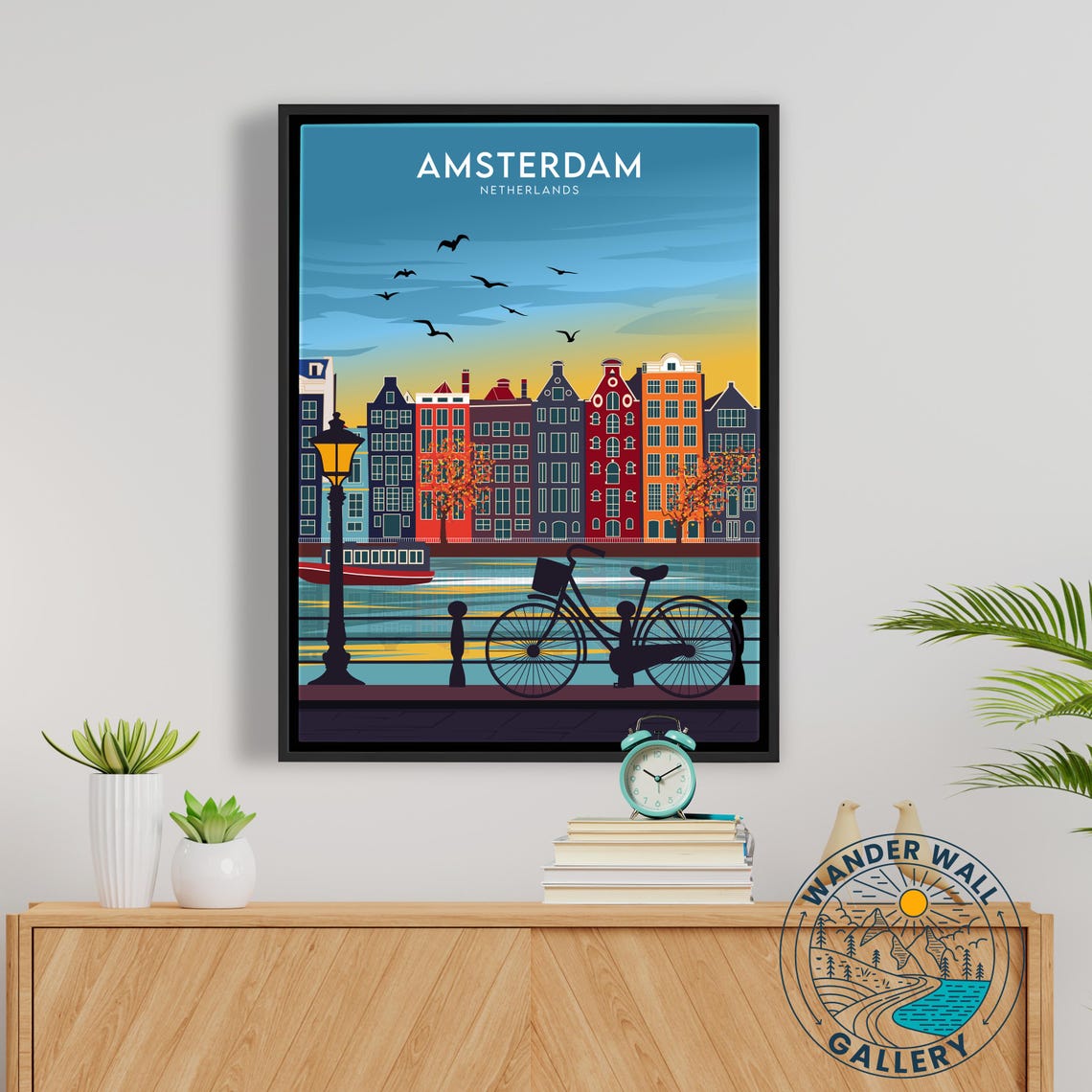 Amsterdam Netherlands Canal Houses Bicycle Sunset Cityscape Poster - Image 5