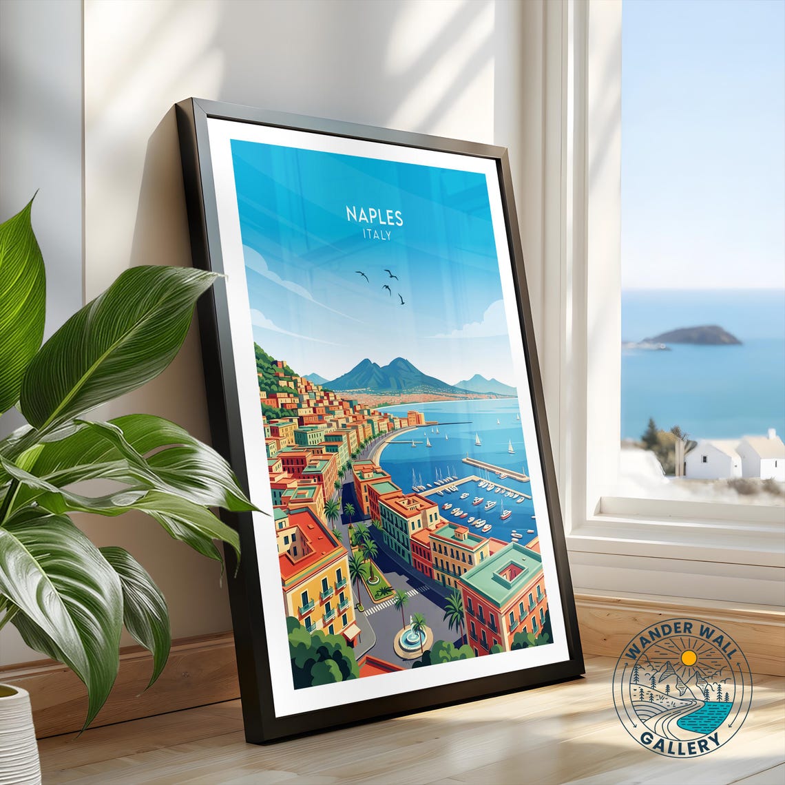 Naples Italy Bay Mount Vesuvius Marina Cityscape Coastal Travel Poster - Image 2