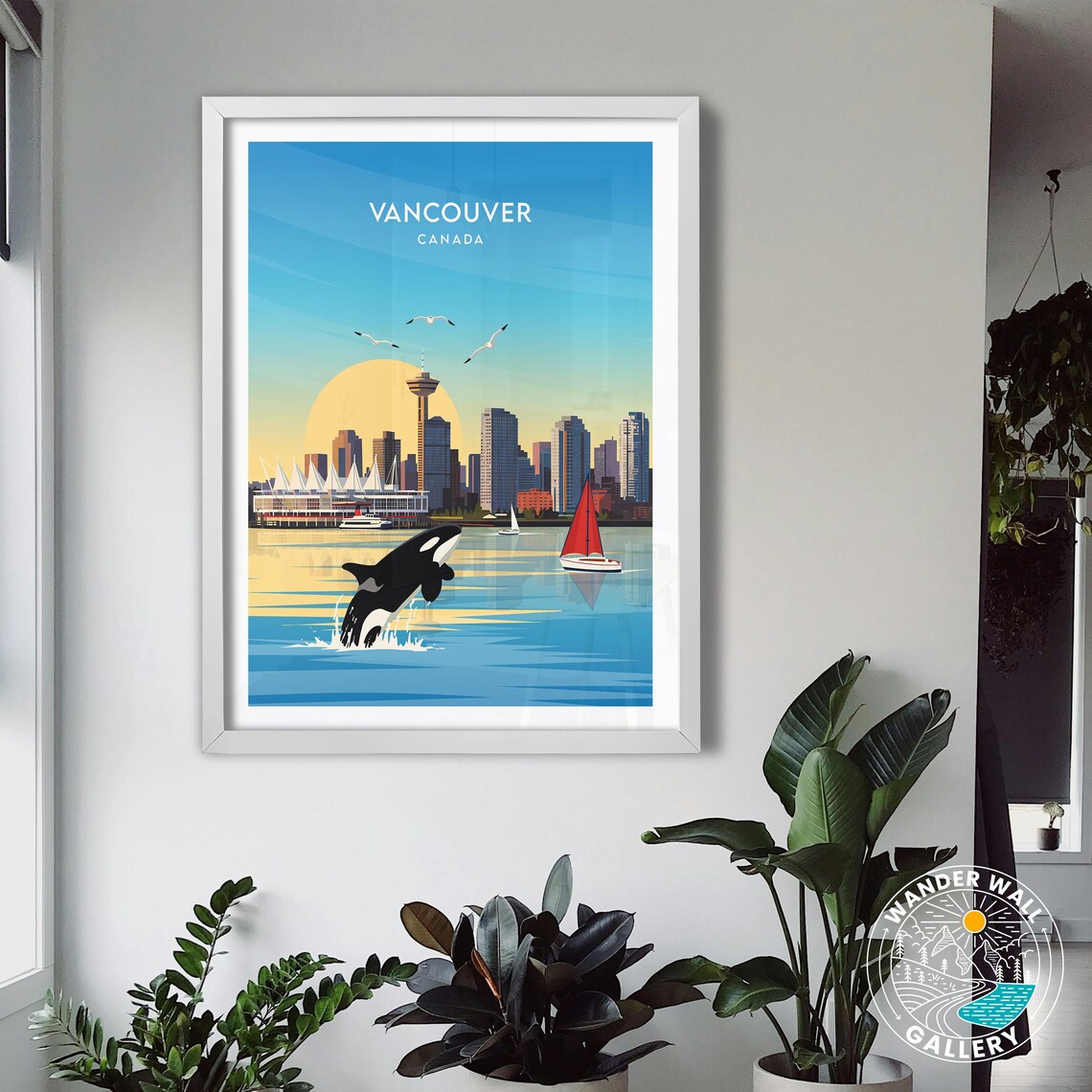 Vancouver Canada Travel Poster Breaching Whale Print Skyline Retro Sailboat Art Personalized Home Wall Decor Gift - Image 3