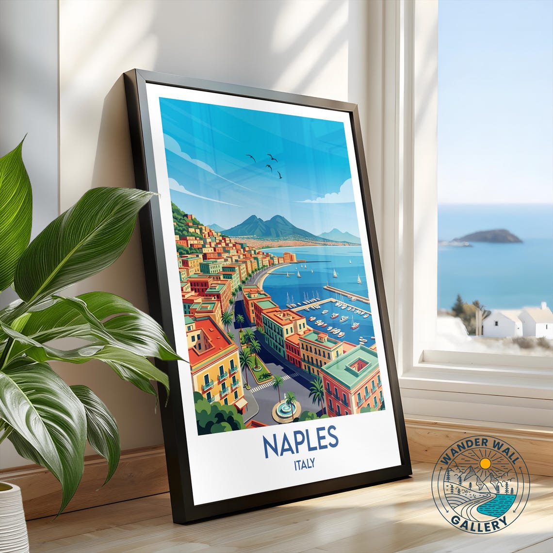 Naples Italy Vintage Travel Poster with Mount Vesuvius Bay View - Image 2
