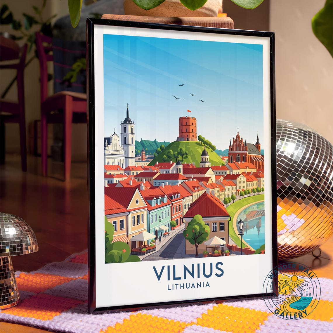Vilnius Lithuania Old Town Red Roofs Hill Tower Travel Poster - Image 4