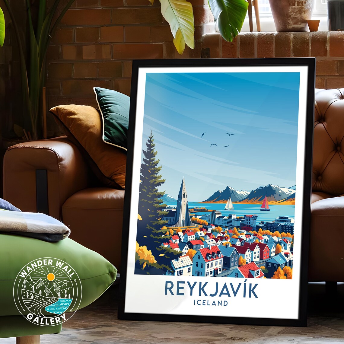 Reykjavik Iceland Waterfront Skyline Autumn Retro Travel Poster - Image 6