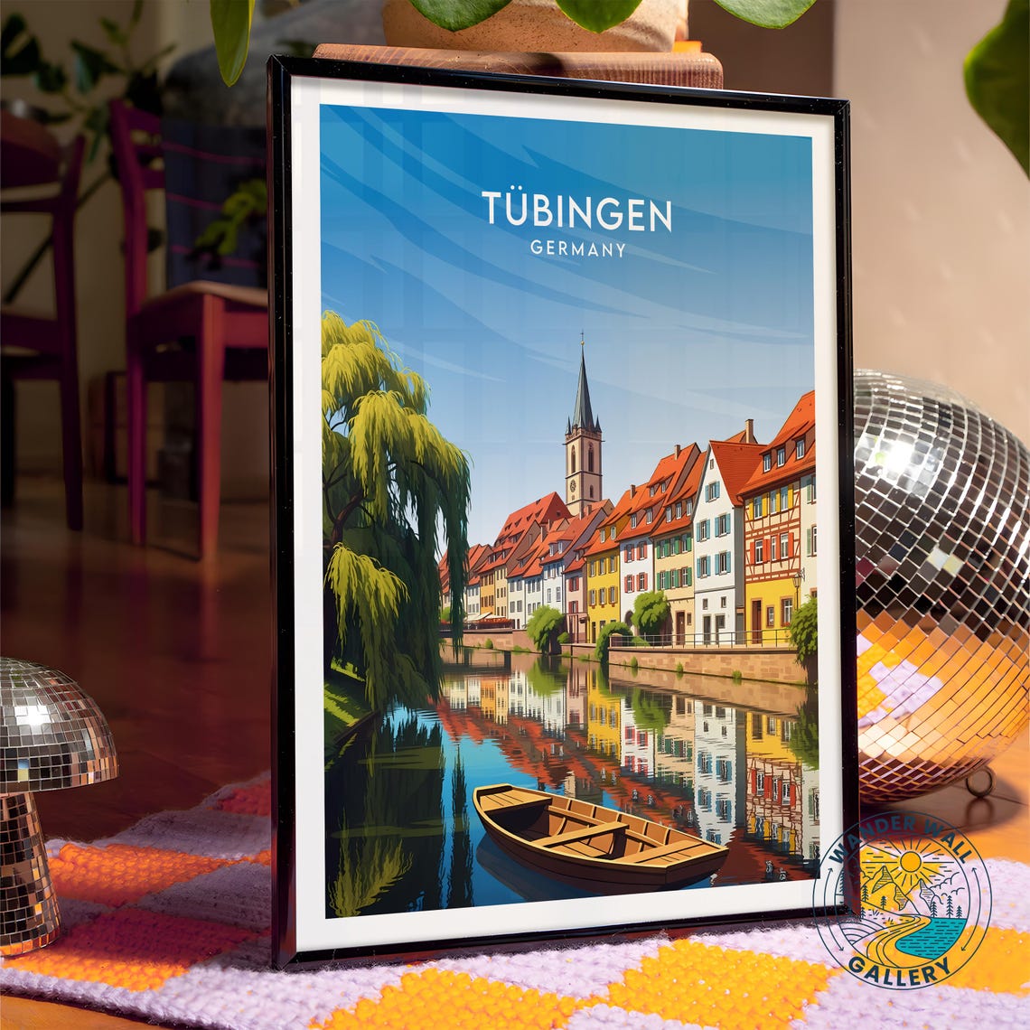 Tubingen Germany Riverside Old Town Church Retro Travel Poster - Image 4