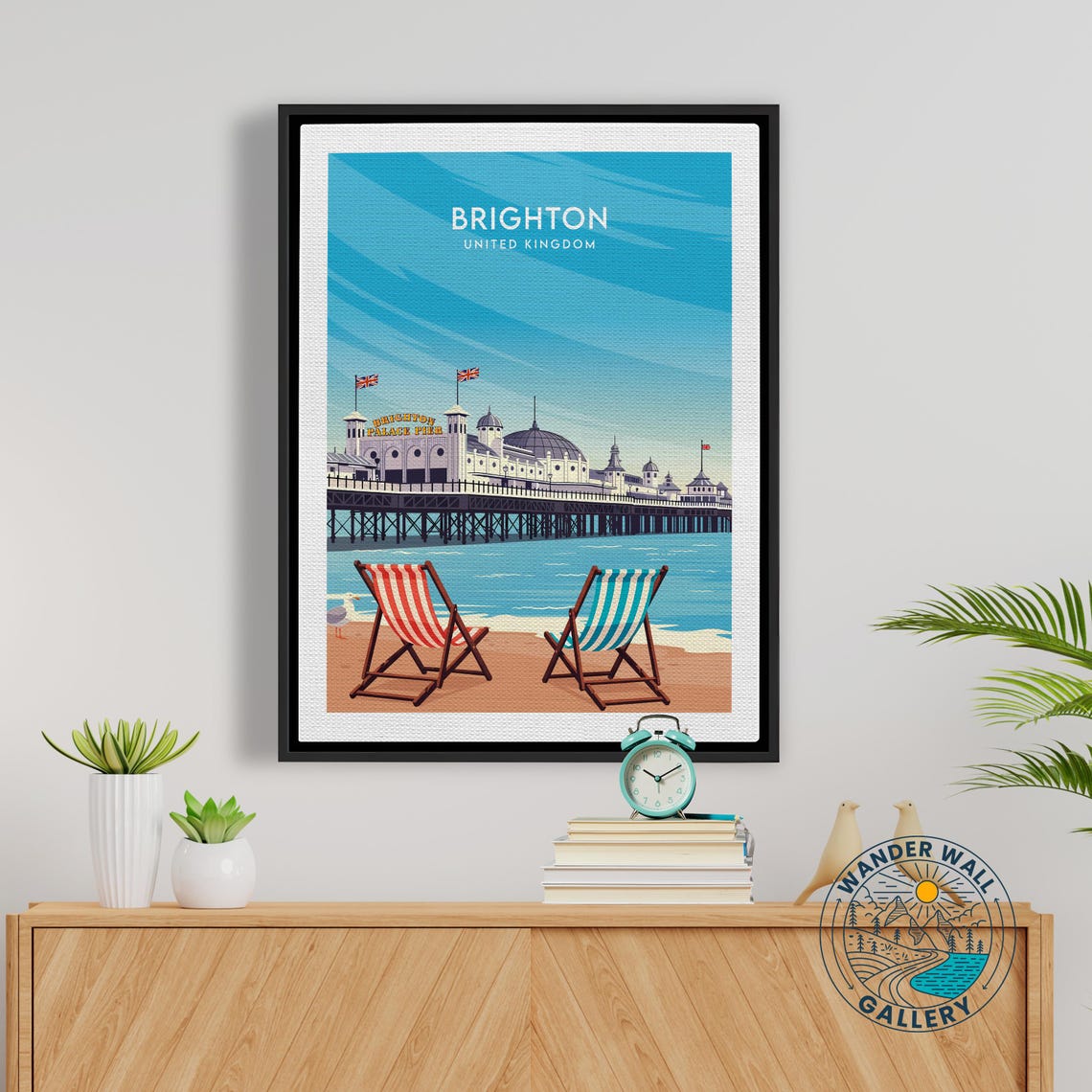 Brighton England Palace Pier Beach Chairs Retro Travel Poster - Image 5