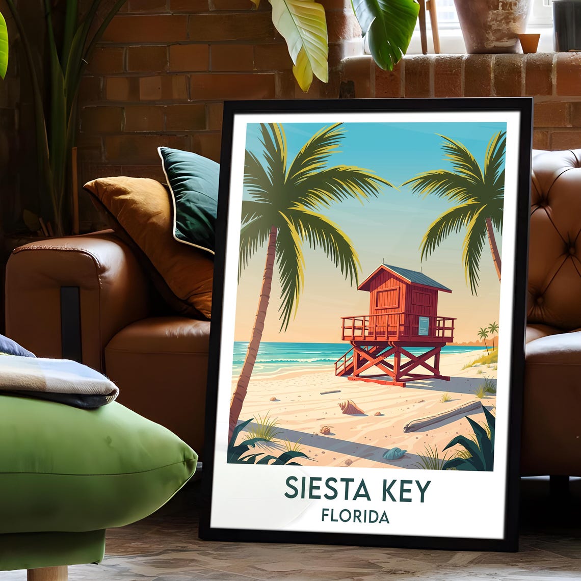 Siesta Key Florida Lifeguard Tower Tall Palms Sand Beach Poster - Image 6