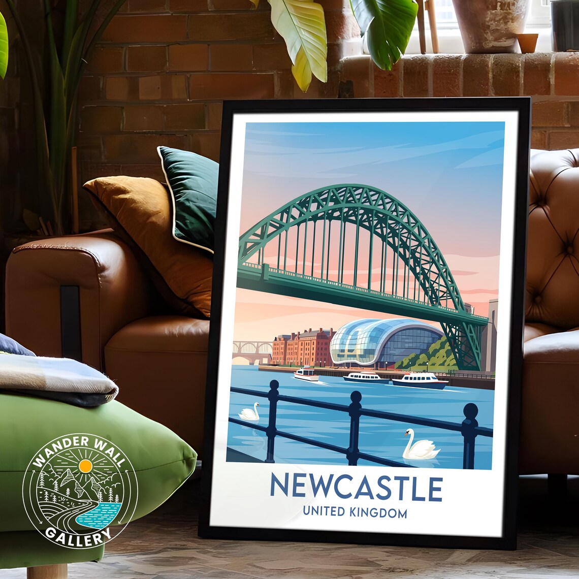 Newcastle United Kingdom Tyne Bridge and River Travel Poster - Image 6