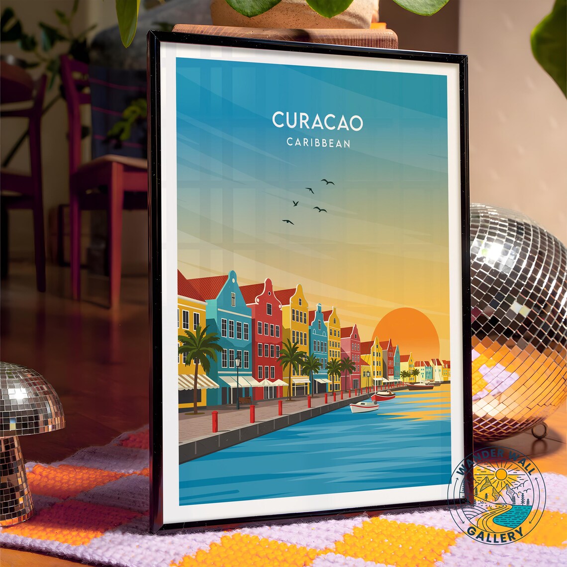 Curacao Caribbean Colorful Waterfront Sunset Dutch Houses Travel Poster - Image 4