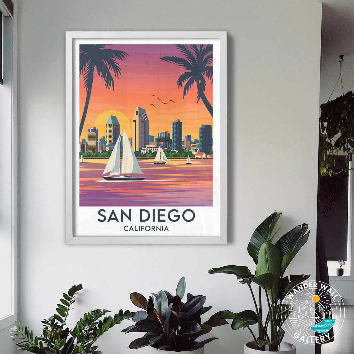 San Diego California Sunset Skyline Sailboats Harbor Travel Poster - Image 3