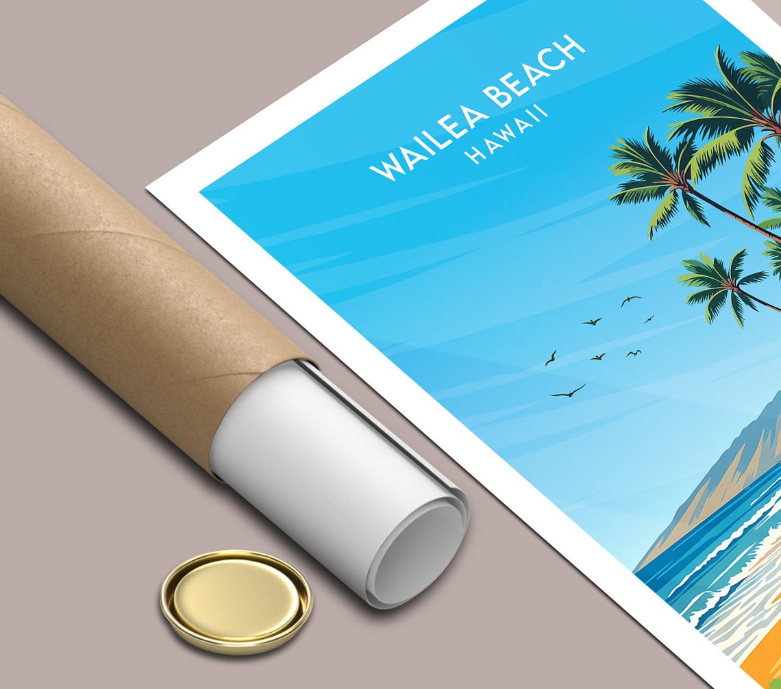 Wailea Beach Maui Hawaii Wooden Walkway Tropical Coast Scene Poster - Image 3