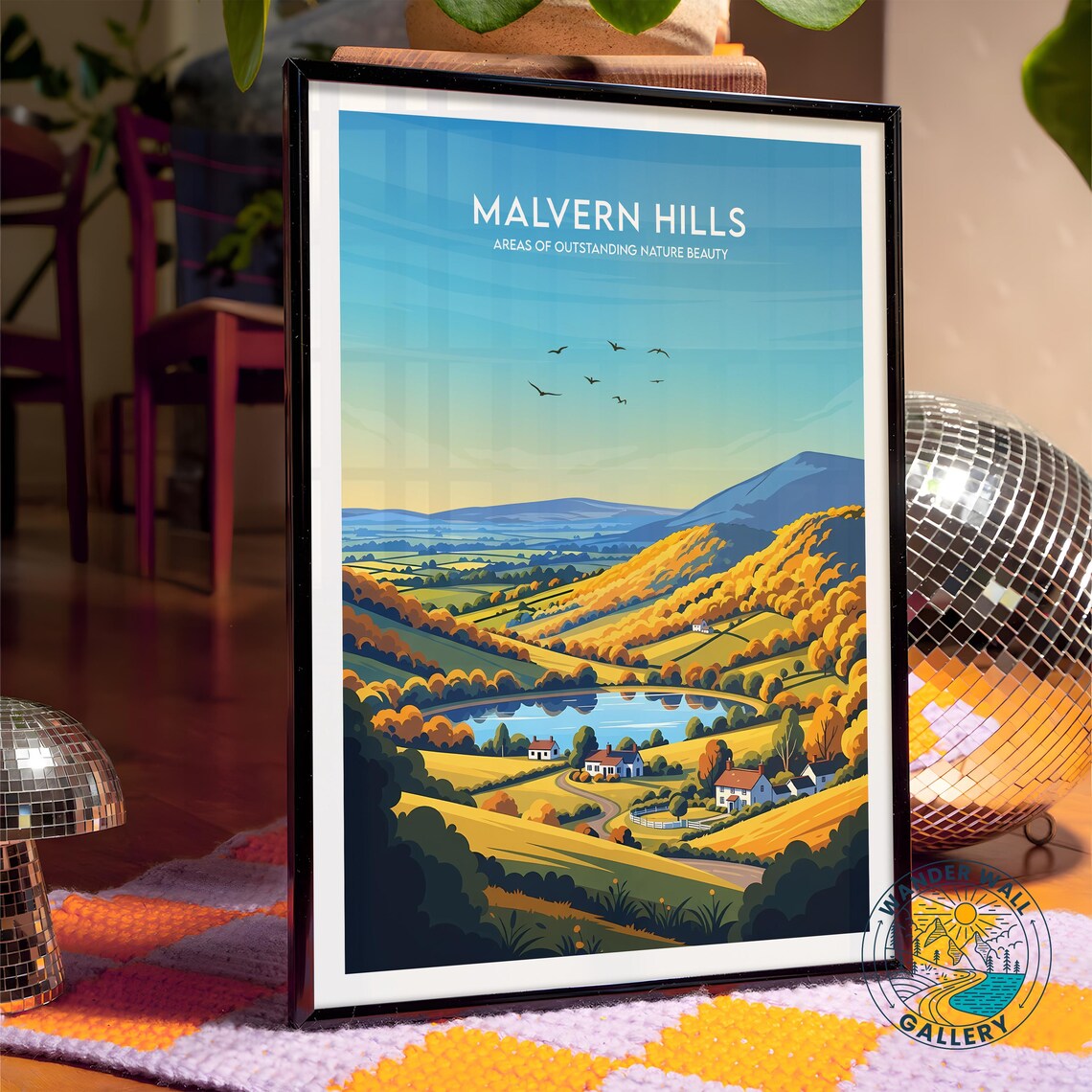 Malvern Hills Golden Autumn Countryside Lake Vintage Travel Poster - Image 4