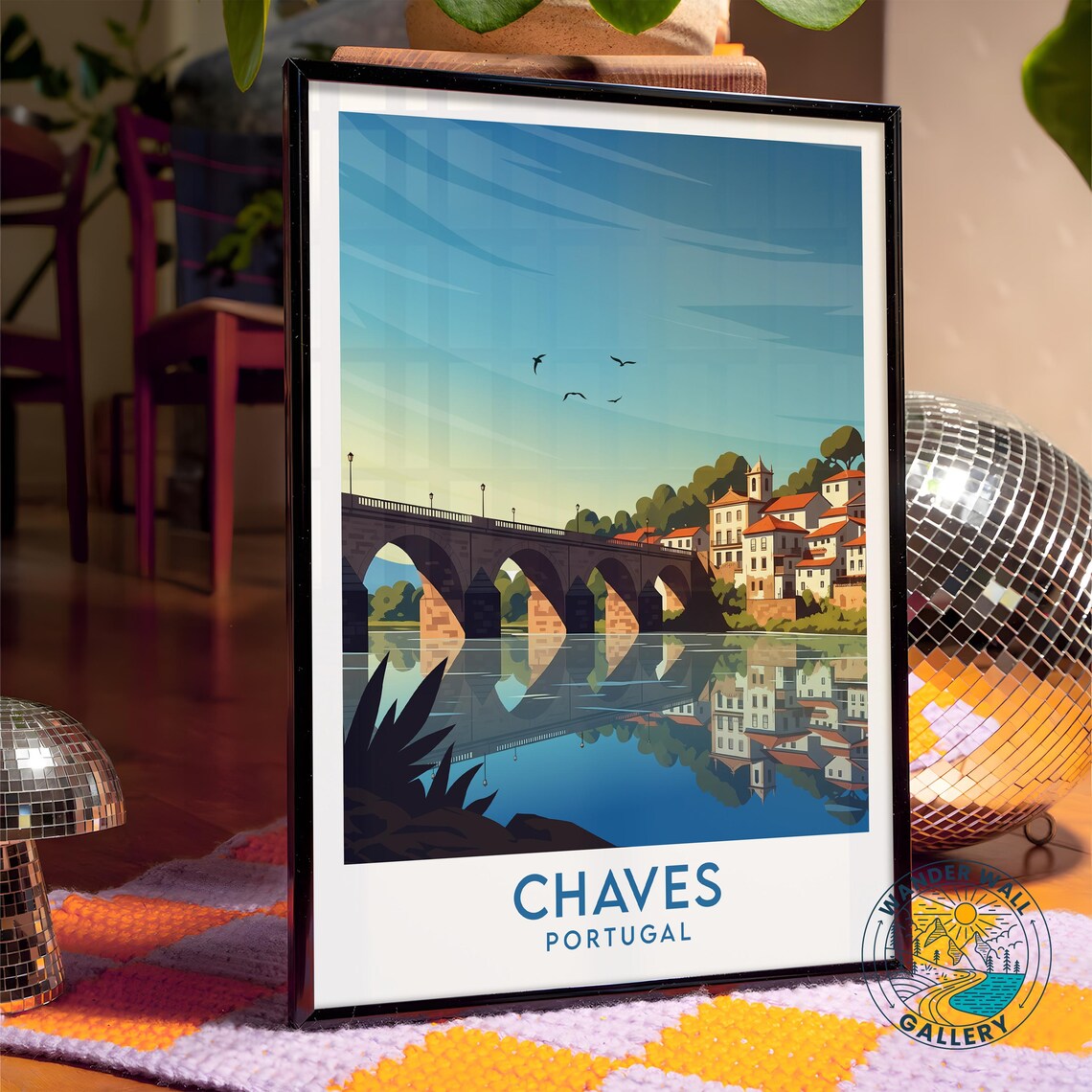 Chaves Portugal Historic Roman Bridge Town Retro Travel Poster - Image 4