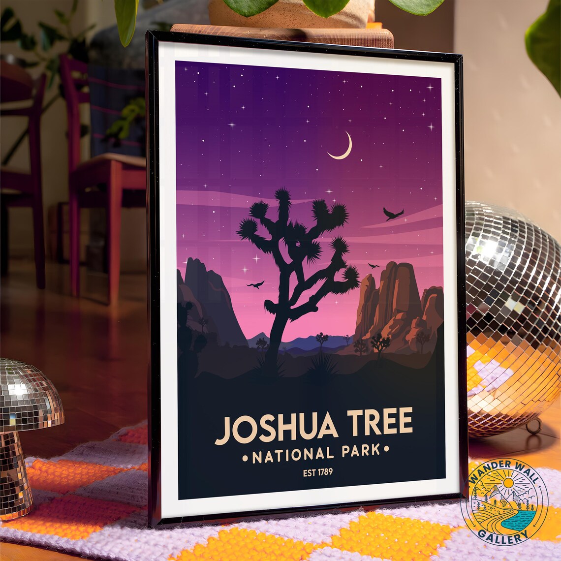 Joshua Tree National Park Starry Night Moon Desert Vintage Travel Poster - Image 4
