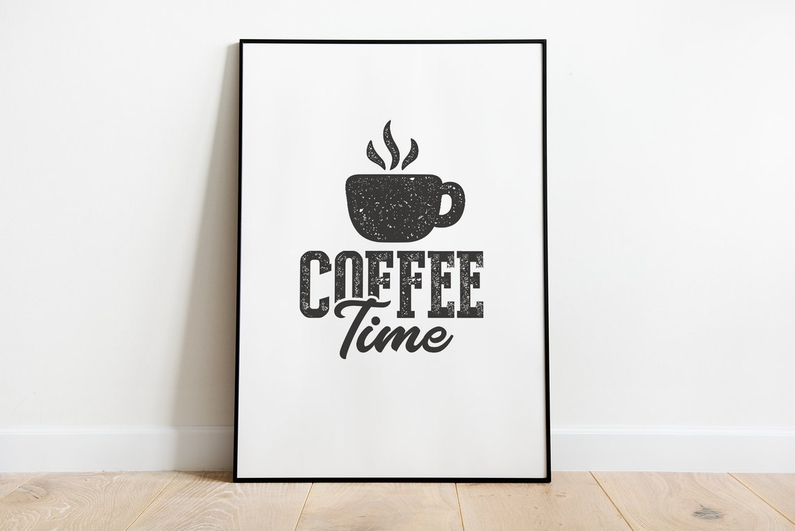 Coffee Time Steaming Cup Minimalist Typography Kitchen Poster