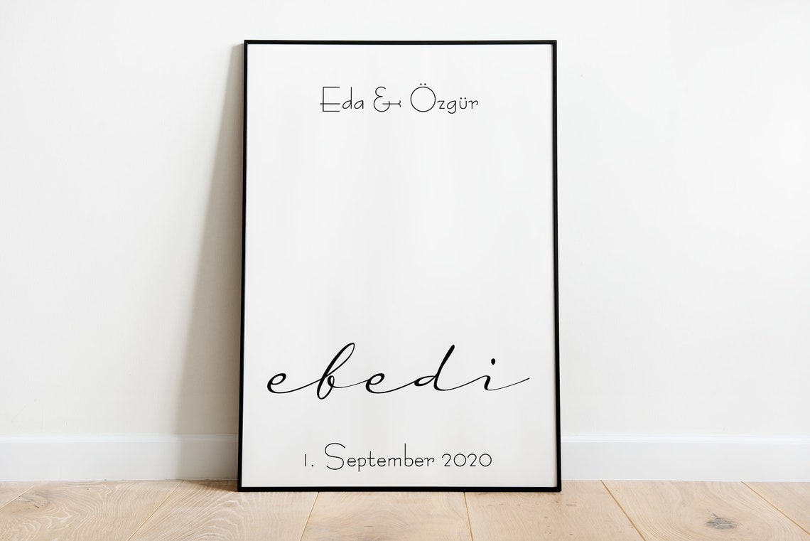 Ebedi Turkish Personalized Wedding Names Date Love Keepsake Poster