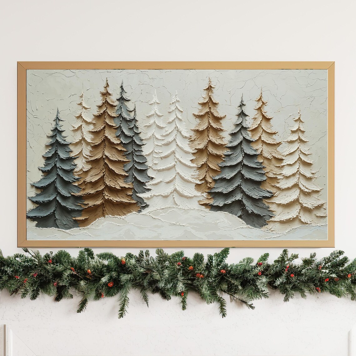 Winter Abstract Trees Christmas Art Print, Neutral - Image 3