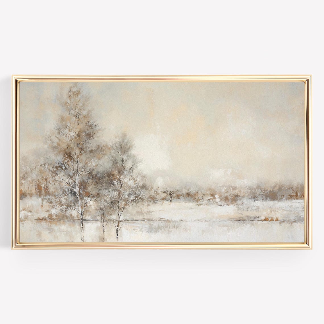 Misty Winter Birch Trees Neutral Abstract Lakeside Landscape Poster - Image 3