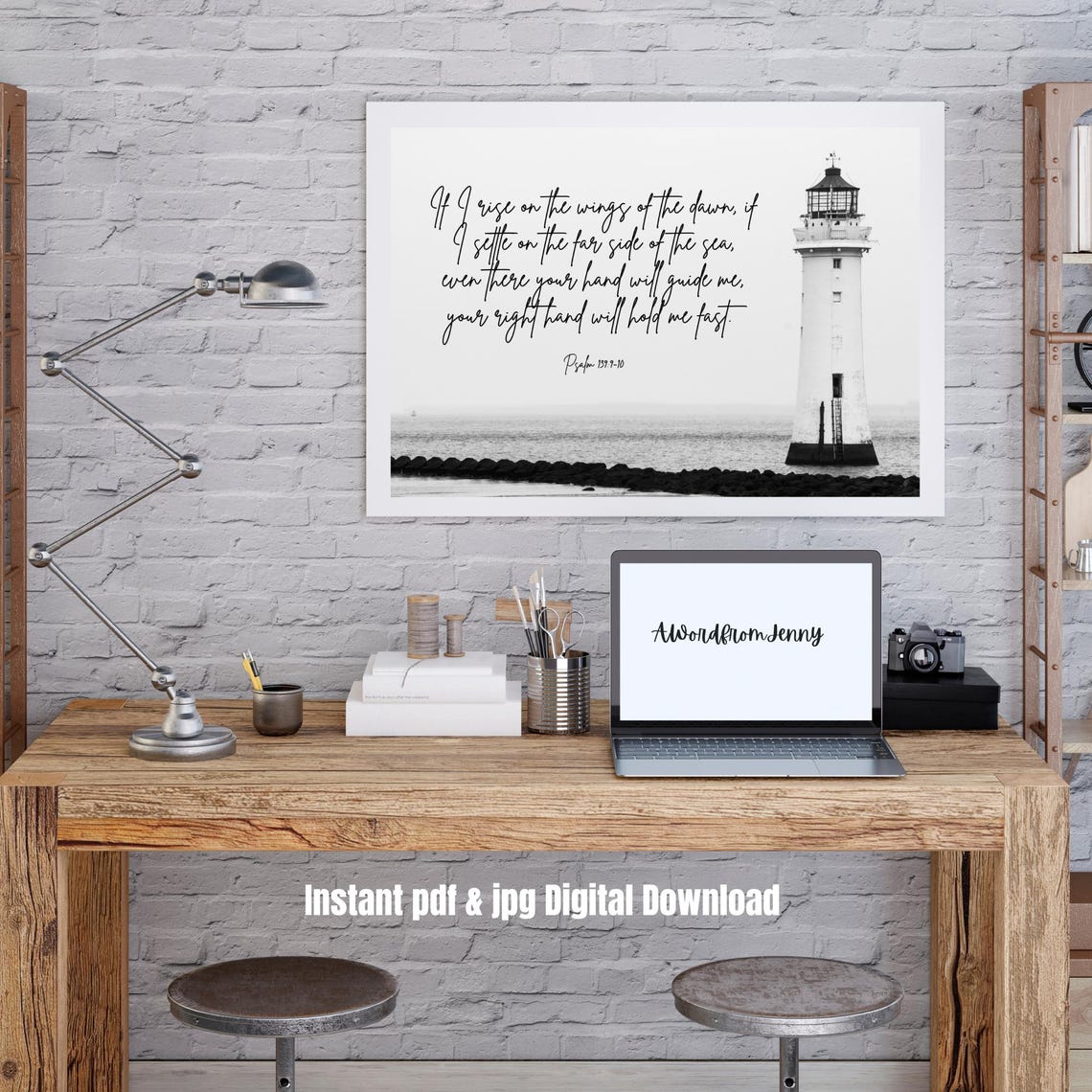 Psalm 139 Wings of the Dawn Lighthouse Coastal Scripture Poster - Image 2