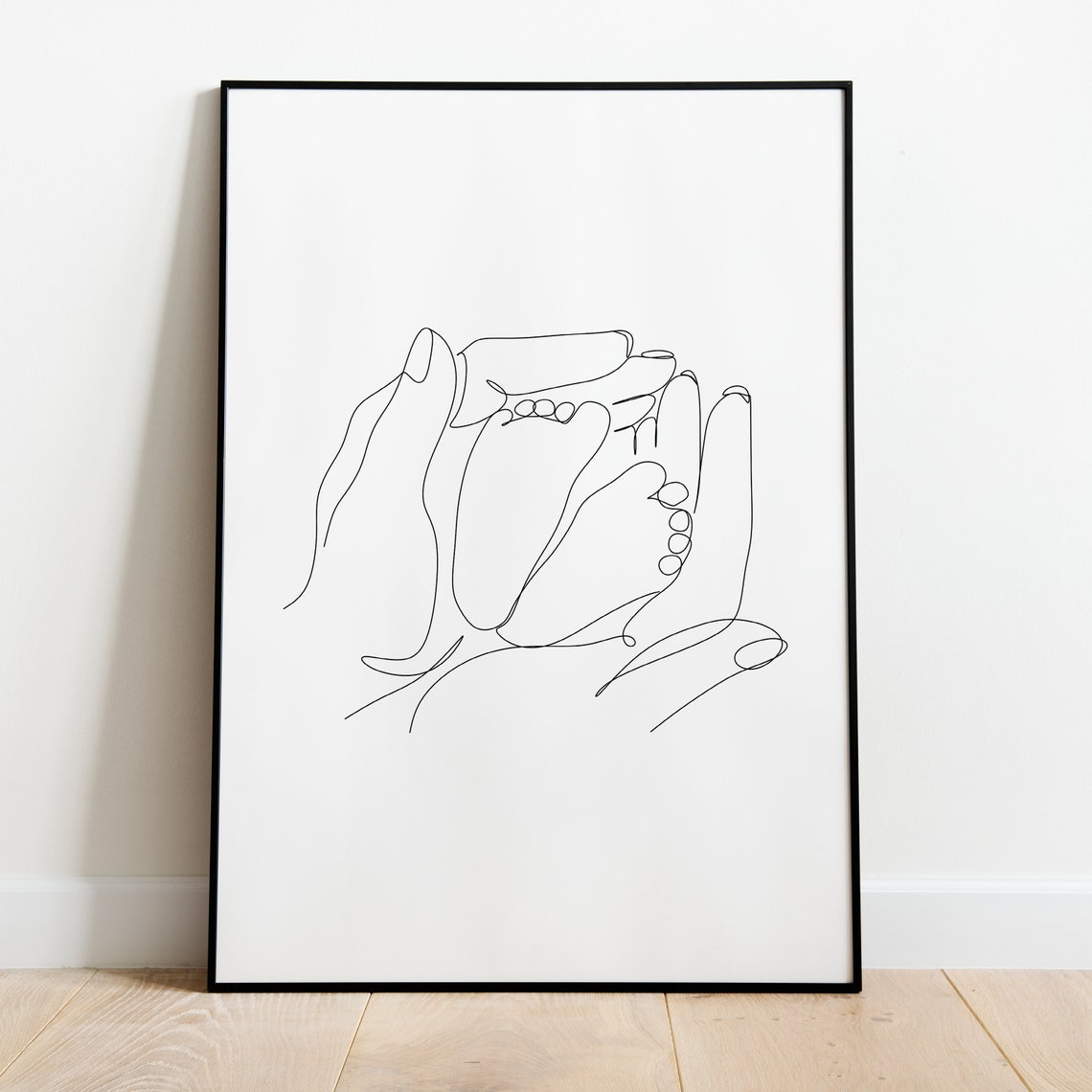 Baby Feet in Hands Delicate Line Art Newborn Nursery Keepsake Poster - Image 2