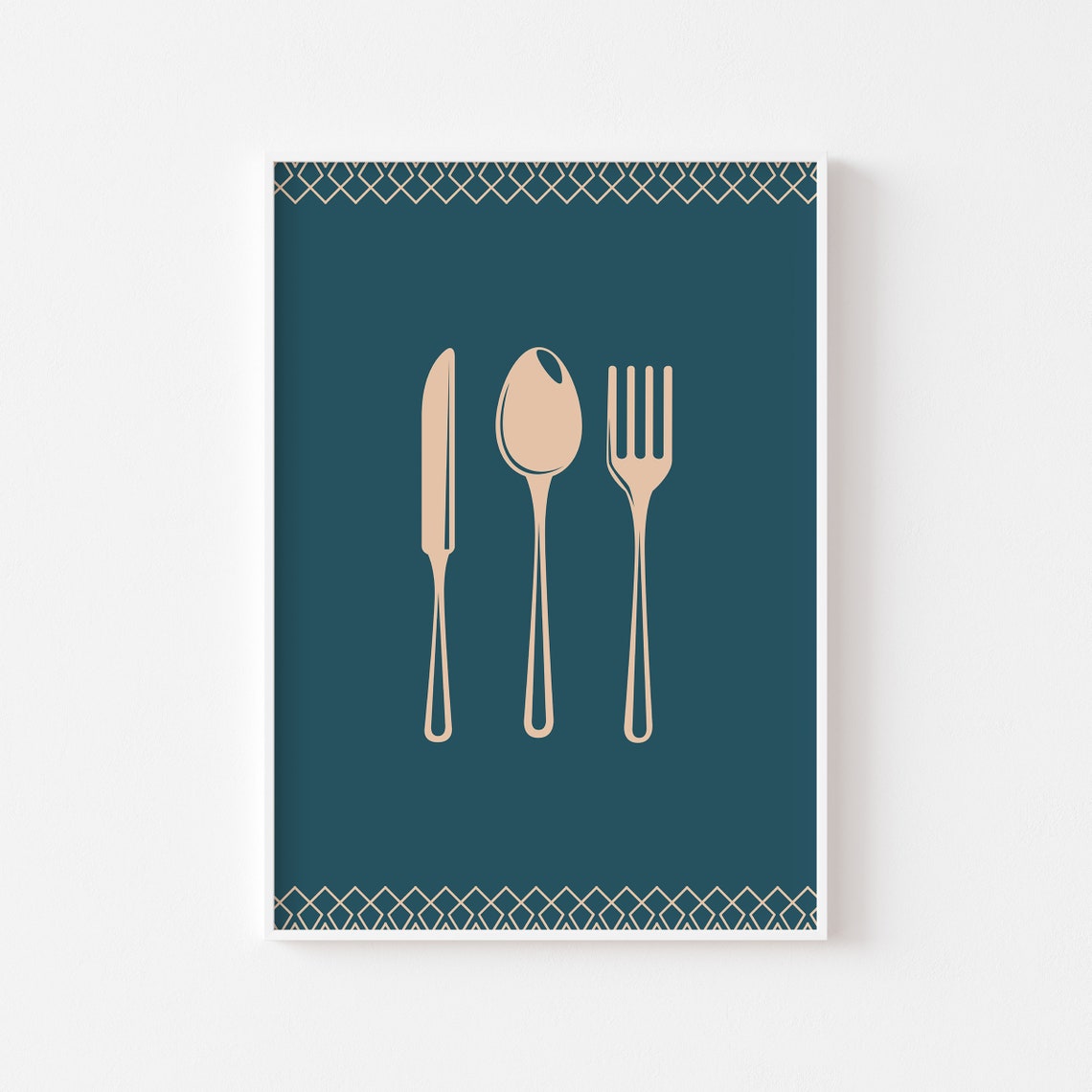 Gold Cutlery on Teal Kitchen Art Knife Fork Spoon Elegant Decor Poster - Image 2