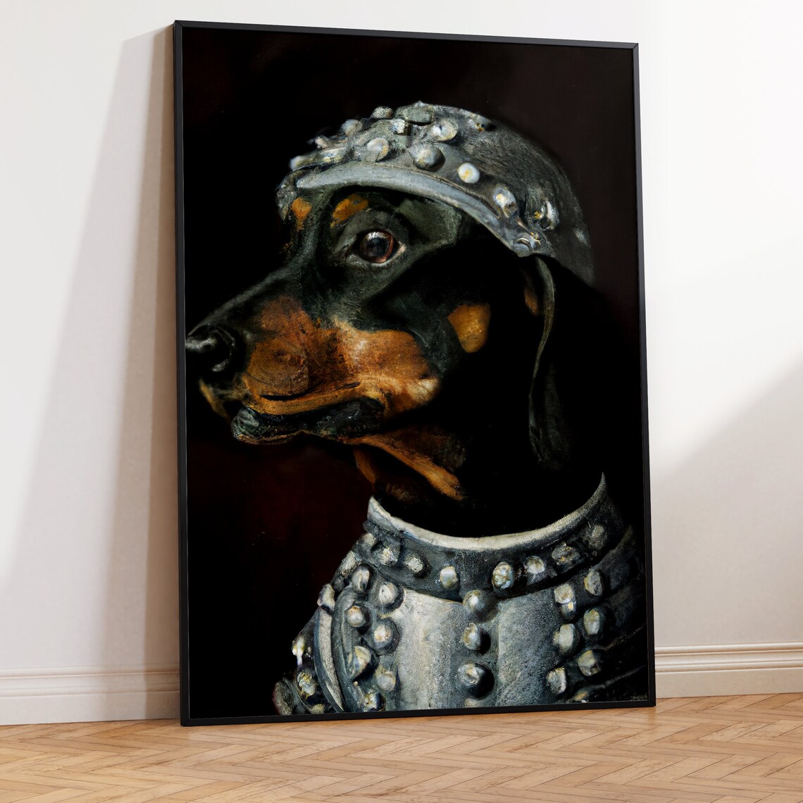 Doberman Dog Knight Medieval Armor Oil Painting Style Pet Poster - Image 2