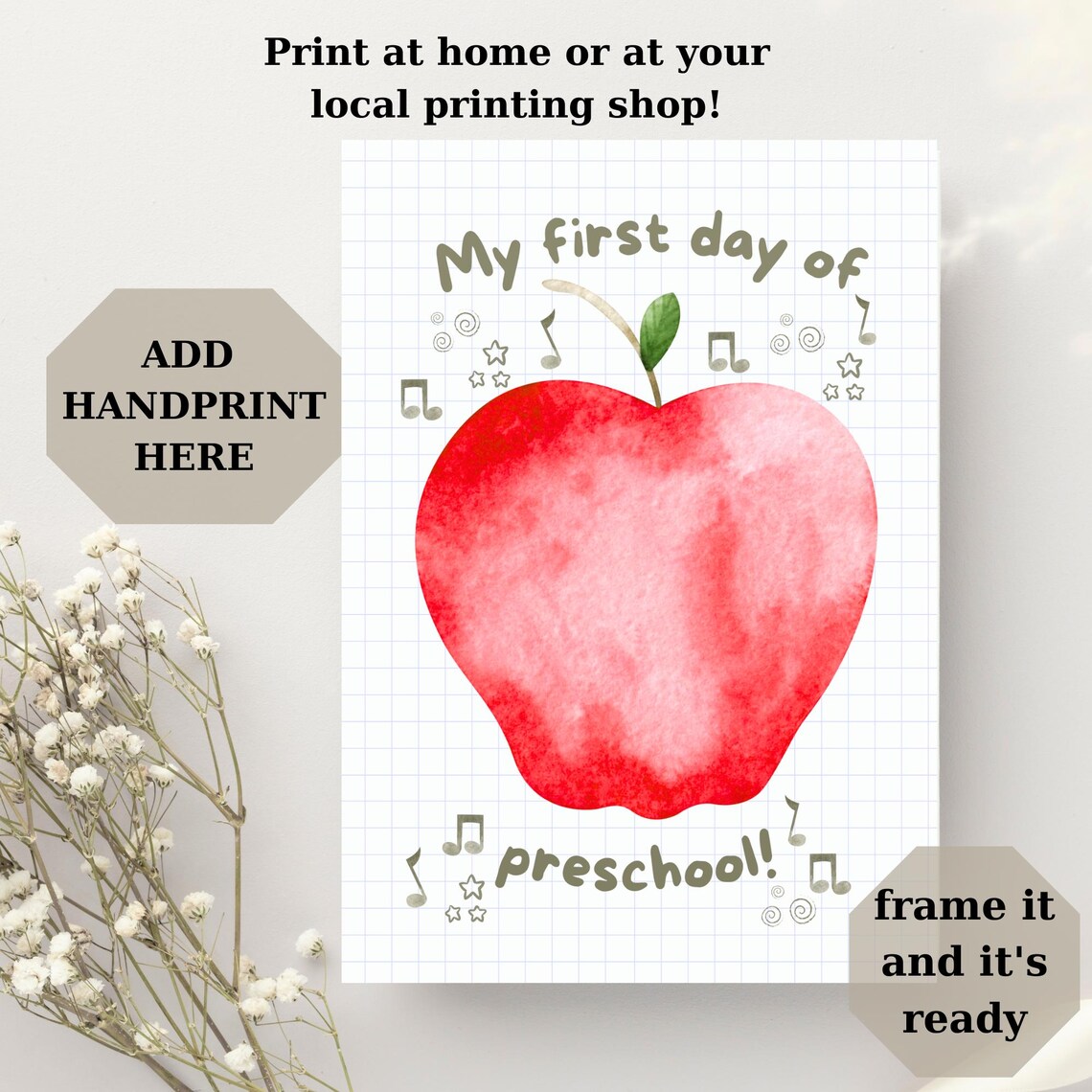 My First Day Of Preschool Apple Handprint Watercolor Keepsake Poster - Image 2