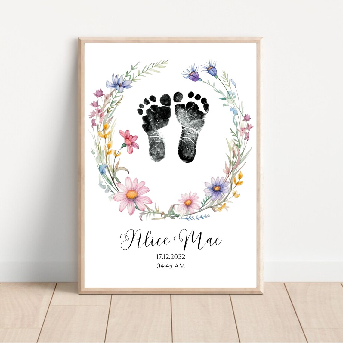 Custom Watercolor Wildflowers Nursery Footprint Art Print