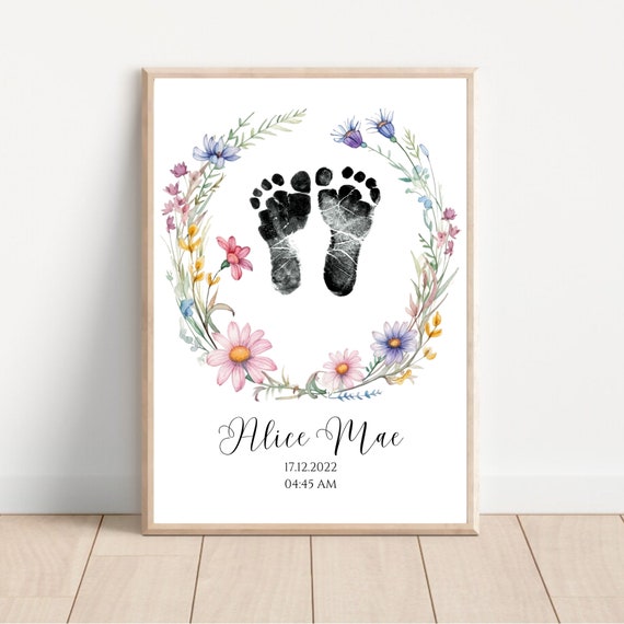 Custom Watercolor Wildflowers Nursery Footprint Art Print