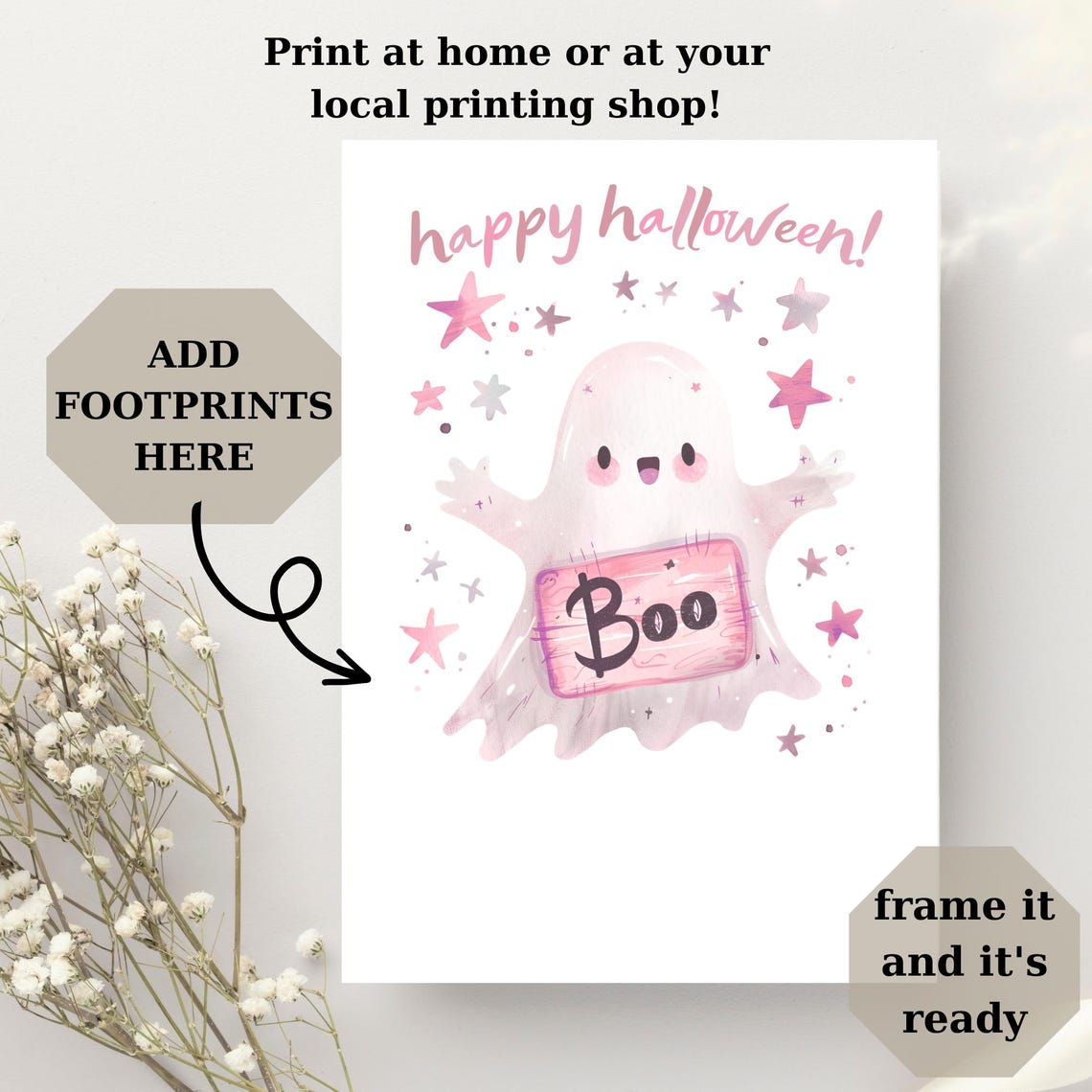 My First Halloween Footprint Art Poster Cute Kids Halloween Wall Print Pink Halloween Decor - Image 3