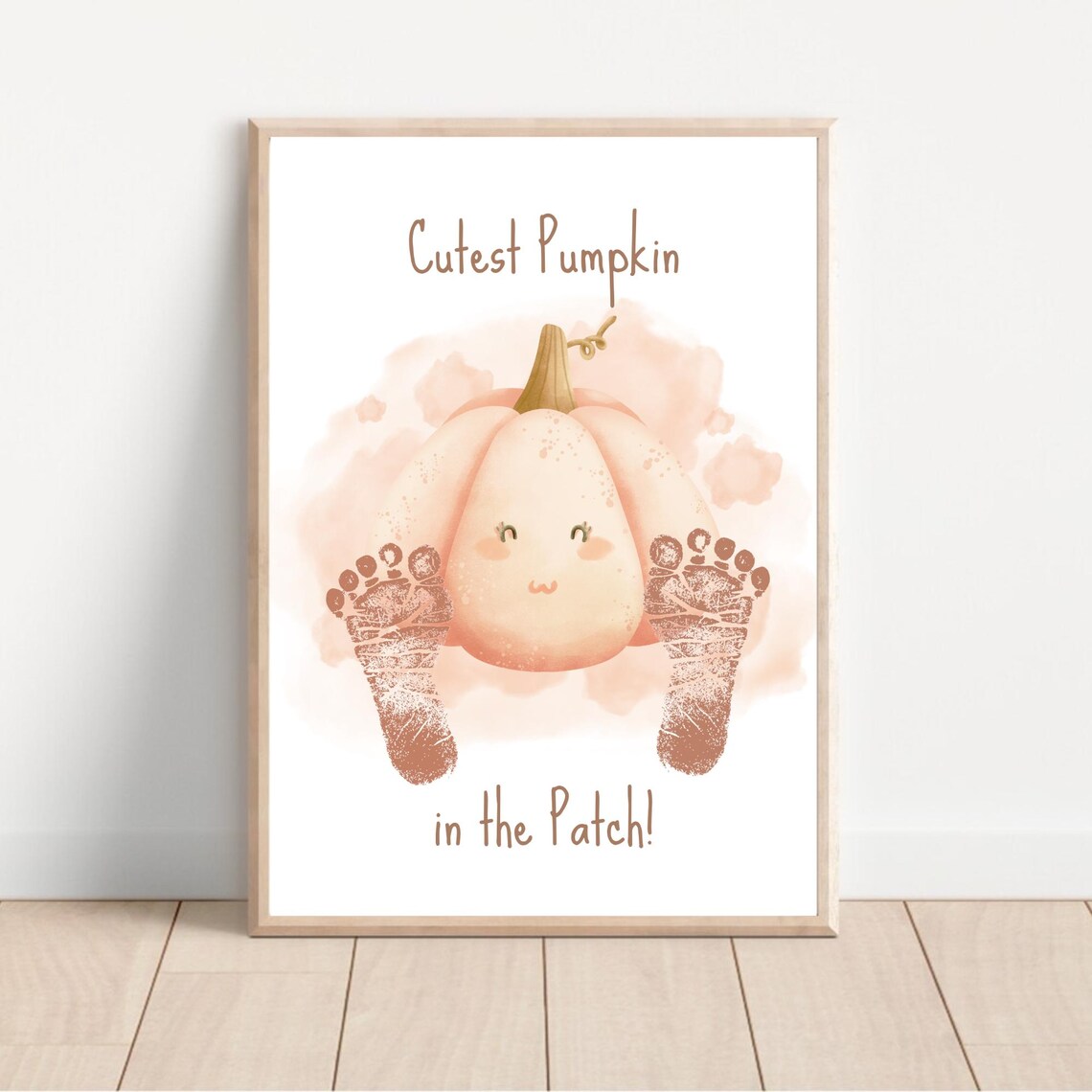 Cutest Pumpkin in the Patch Fall Baby Footprint Pumpkin Keepsake Art Poster - Image 3
