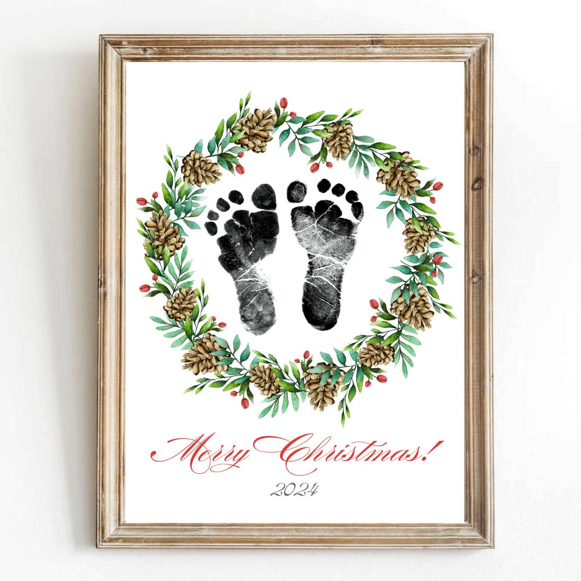 Baby Footprint First Christmas Pinecone Wreath Keepsake Poster