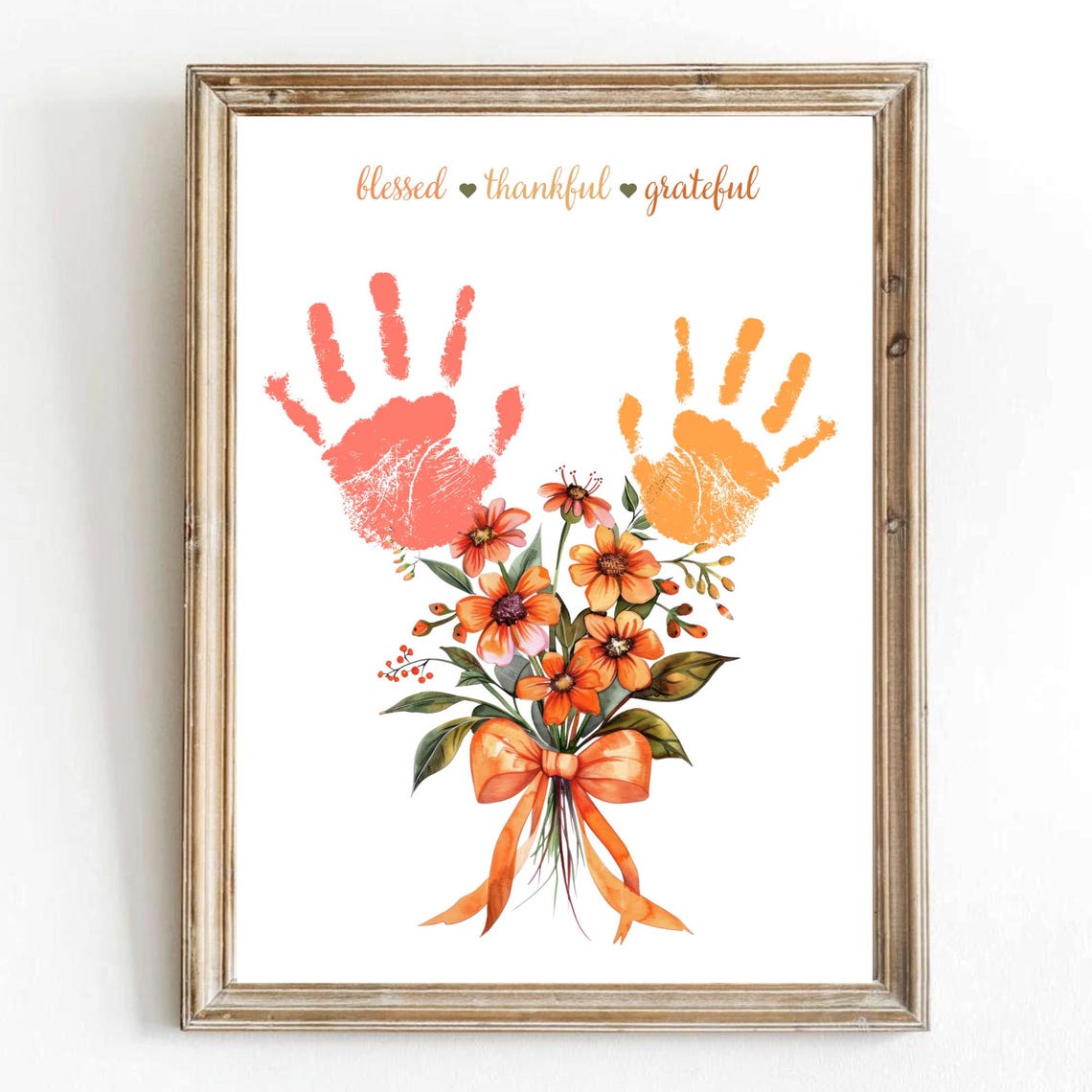 Thanksgiving Handprint Blessed Thankful Grateful Fall Bouquet Wall Art