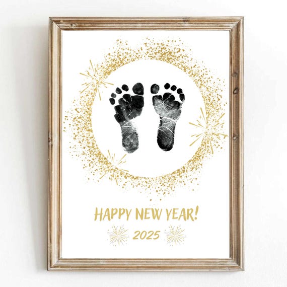 Happy New Year 2025 Footprints Kids Poster