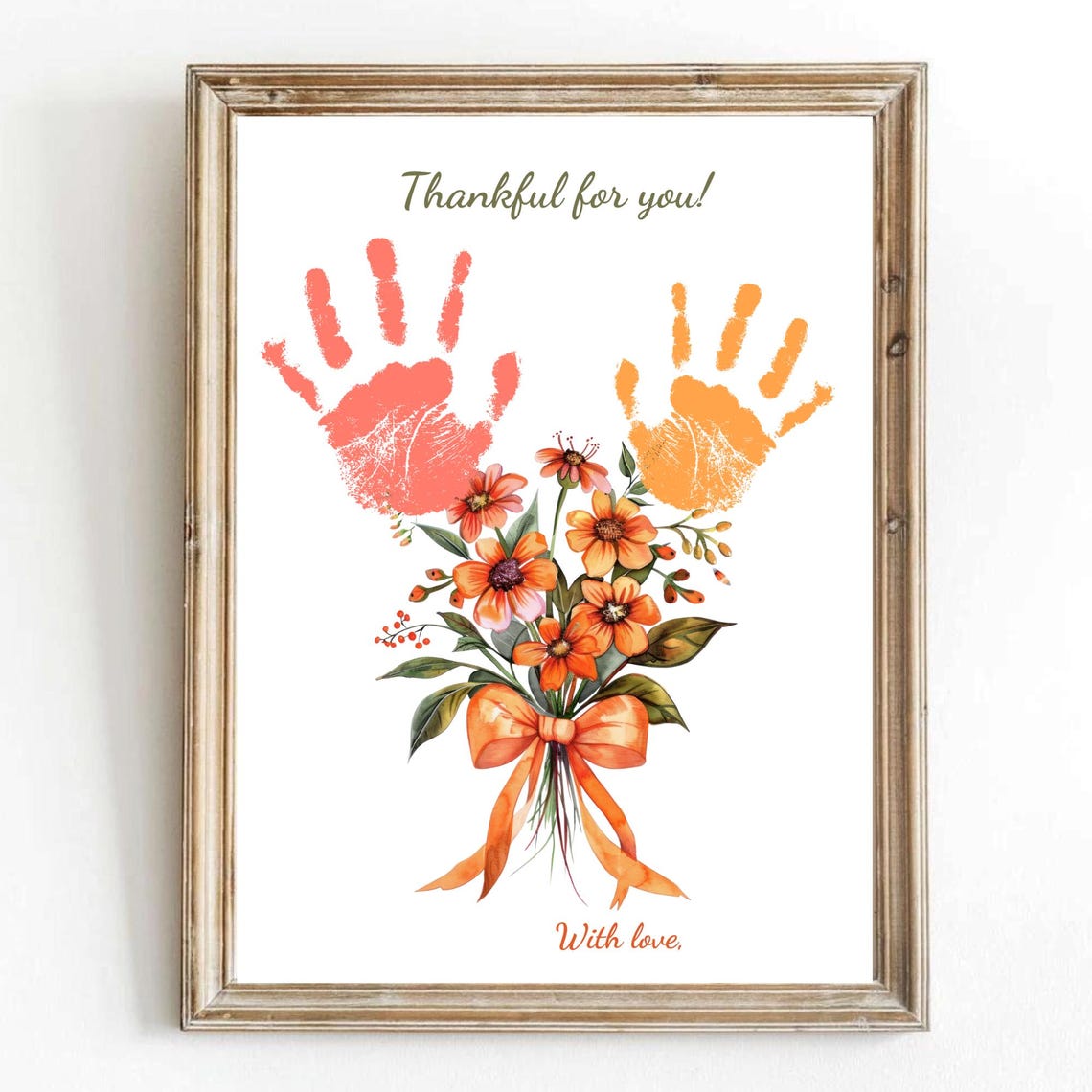 Thanksgiving Handprint Thankful For You Orange Daisy Bouquet Wall Art