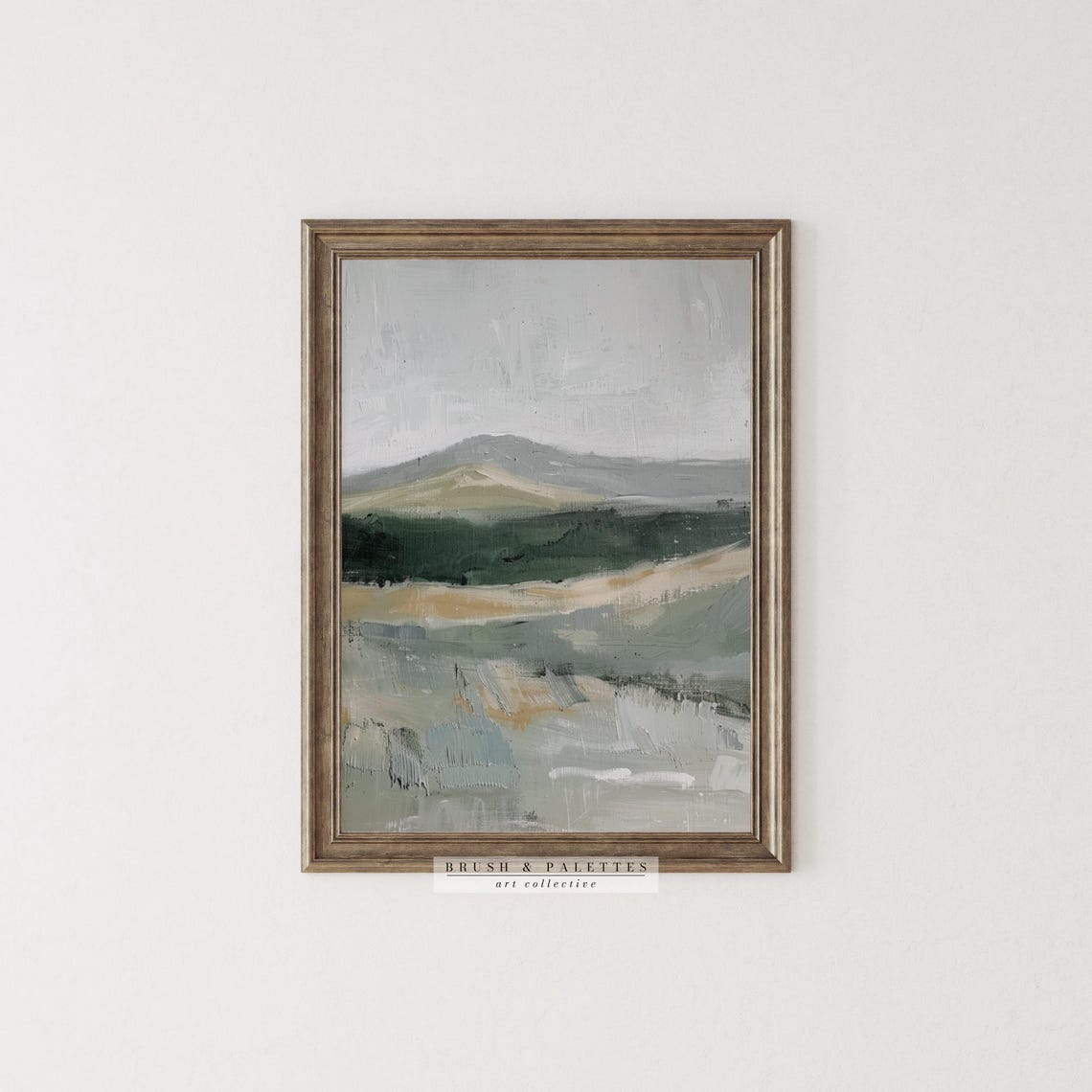 Abstract Mountain Ridge Gray Green Sand Tones Modern Art Poster - Image 3