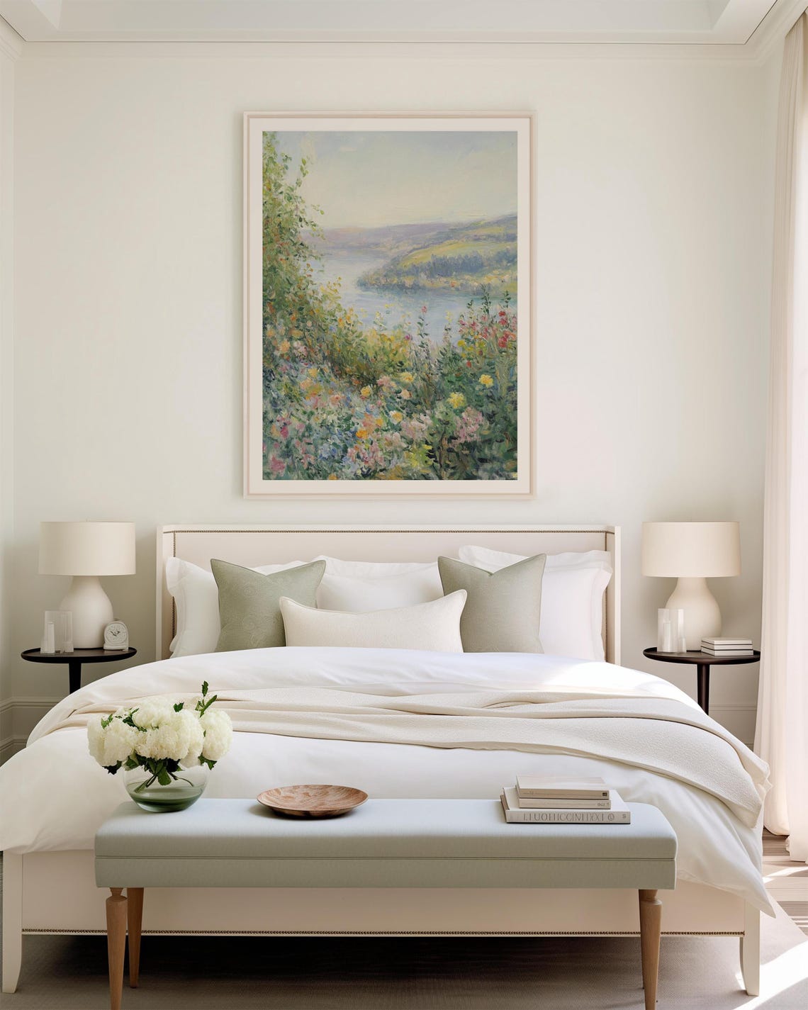 Garden By The Lake Wildflowers Impressionist Floral Landscape Poster - Image 2