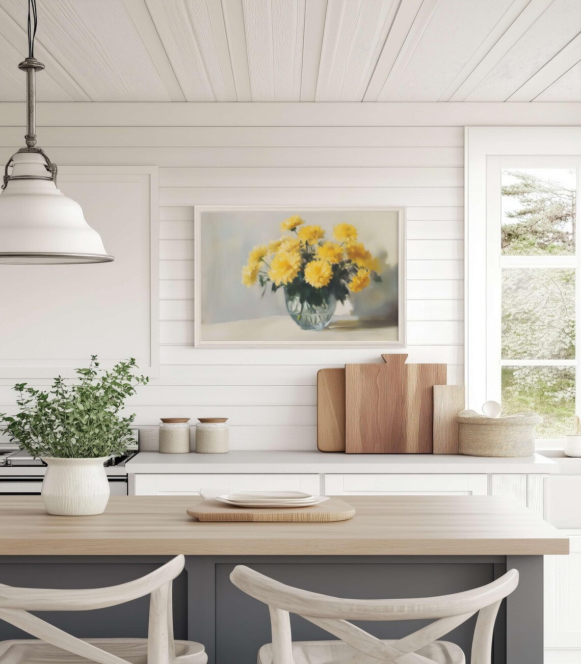 Yellow Chrysanthemums In Glass Vase Soft Still Life Floral Art Poster - Image 2