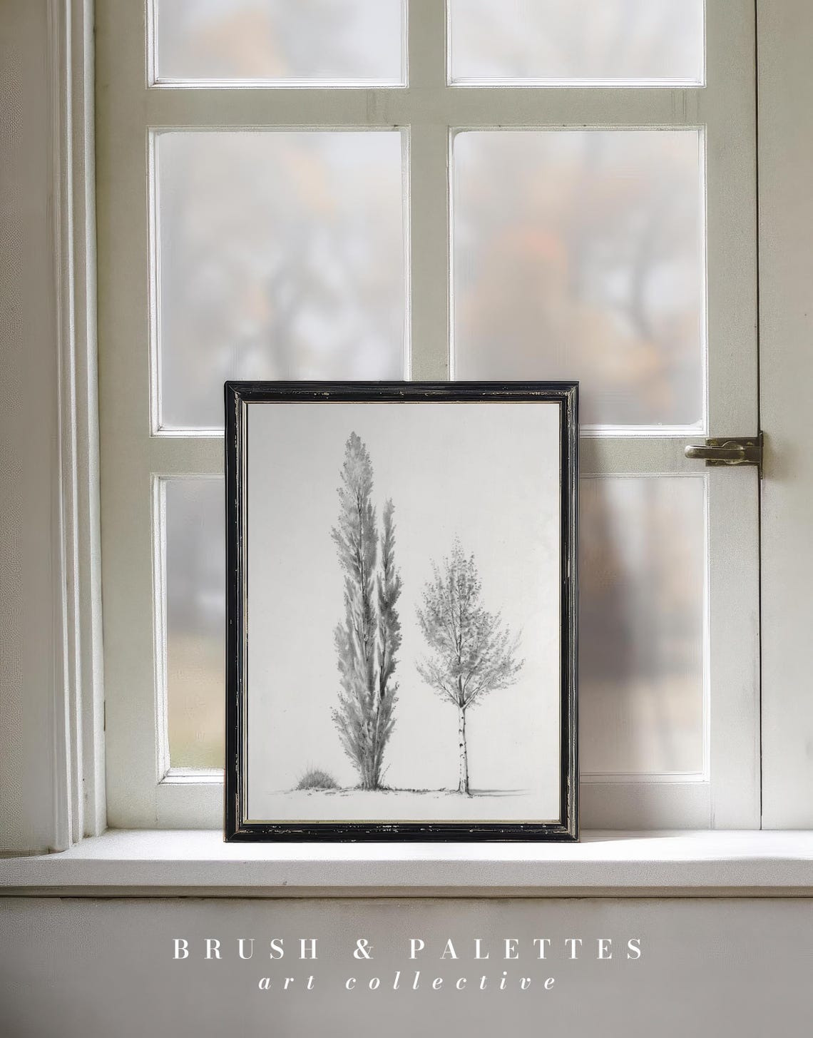 Elegant Poplar Tree Study Black And White Nature Drawing Sketch Poster - Image 3