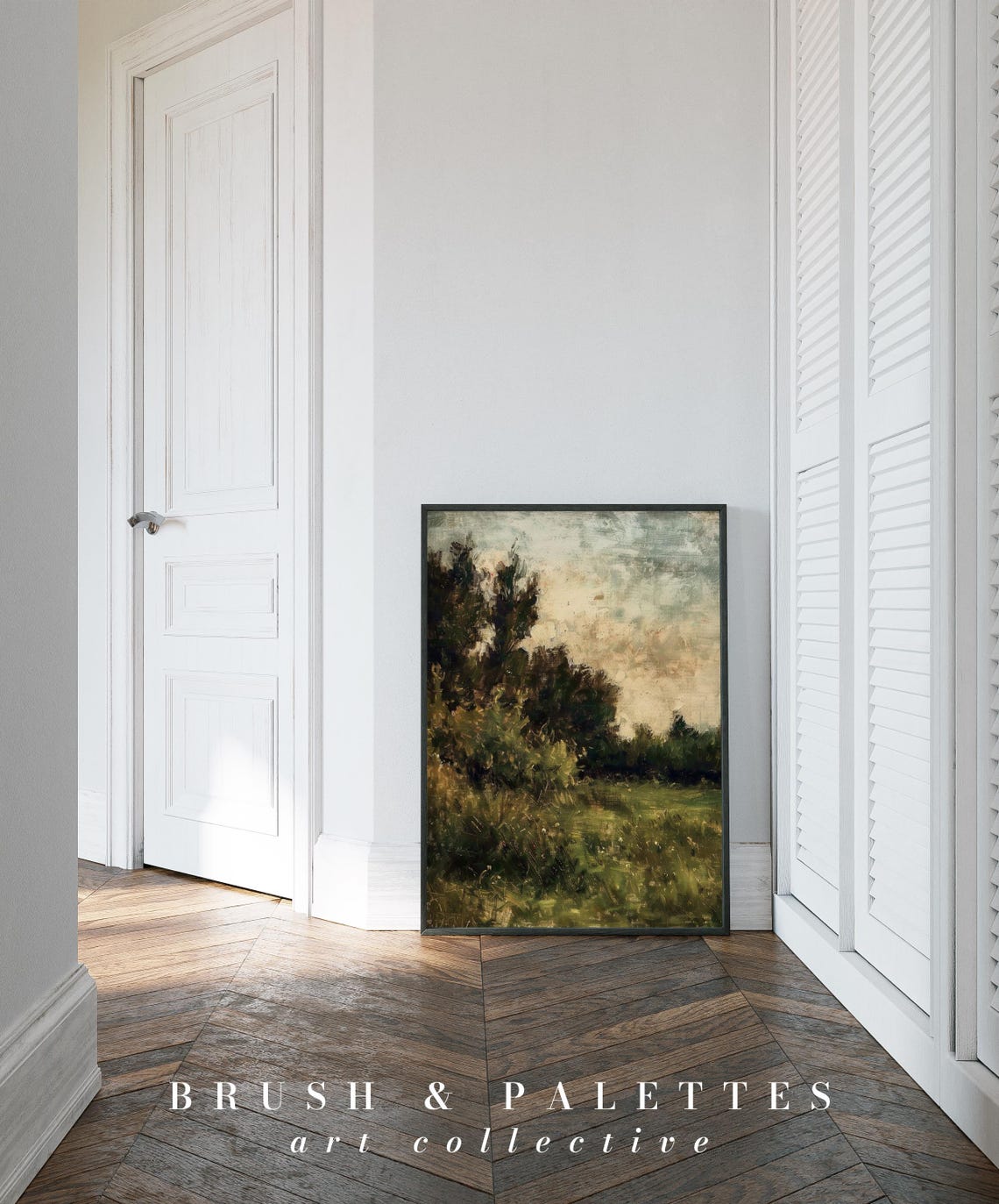 Dark Tree Line Over Golden Meadow Impressionist Landscape Print - Image 3