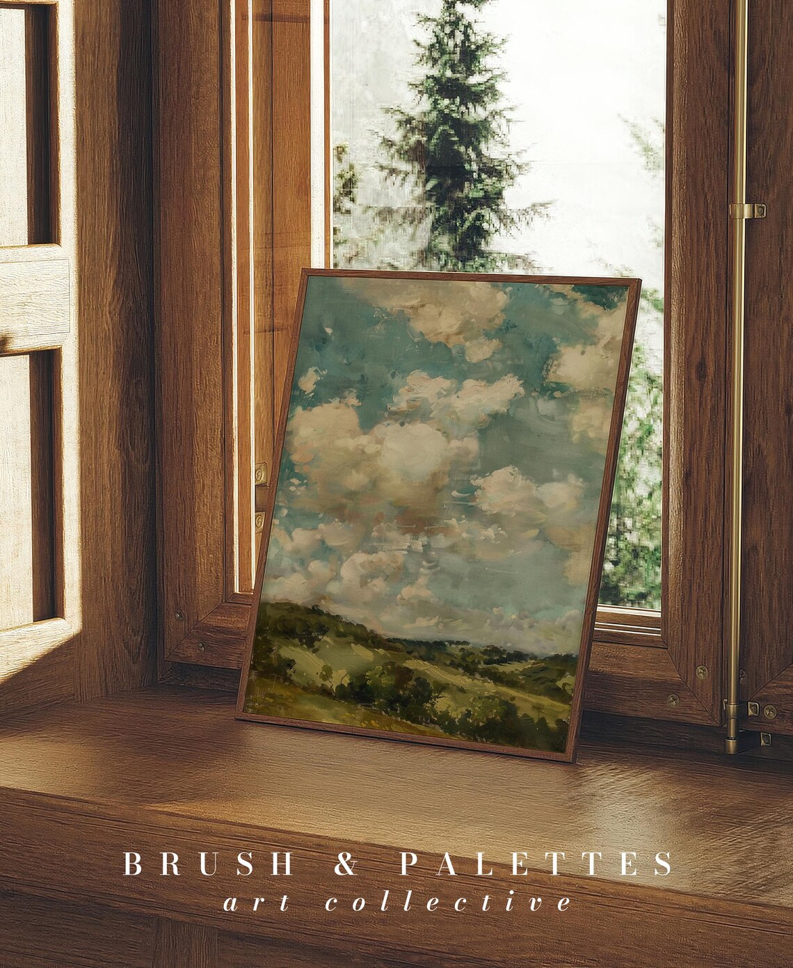 Cloudy Sky Landscape Art Print, Soft Pastel Countryside - Image 2