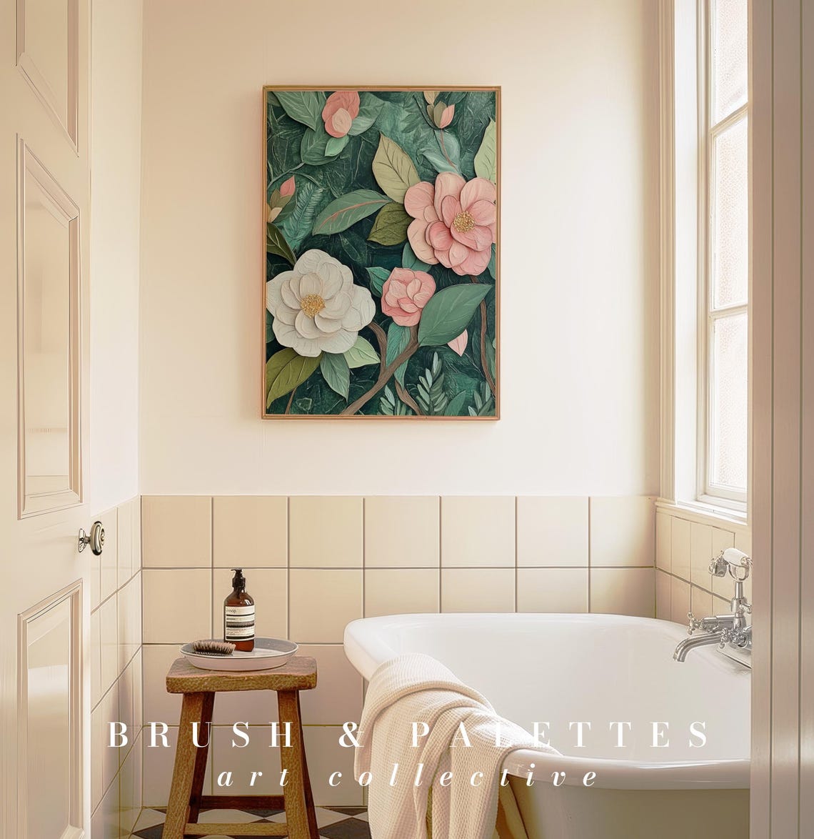 Textured Pink White Floral Painting Impasto Garden Bloom Poster - Image 3