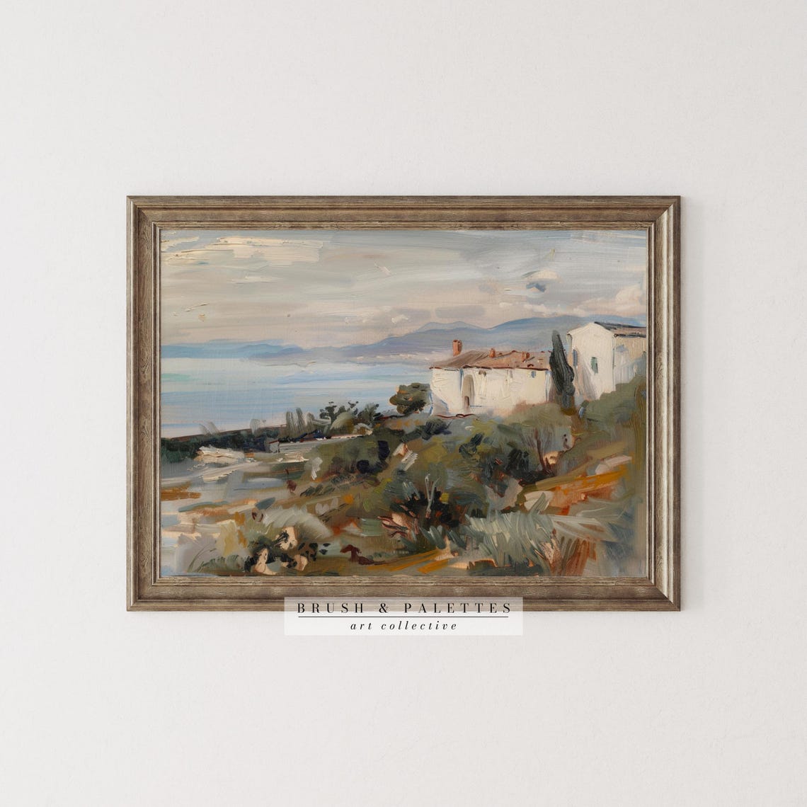 Rustic Mediterranean Coastal Painting White House By The Sea Poster - Image 2