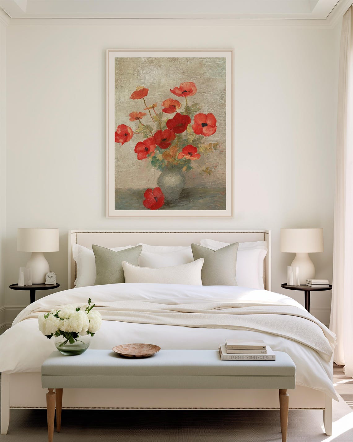 Red Poppies In Vase Textured Oil Style Floral Still Life Poster - Image 3