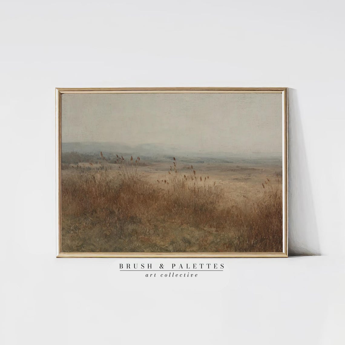 Misty Brown Moorland Autumn Field Muted Neutral Landscape Art Poster