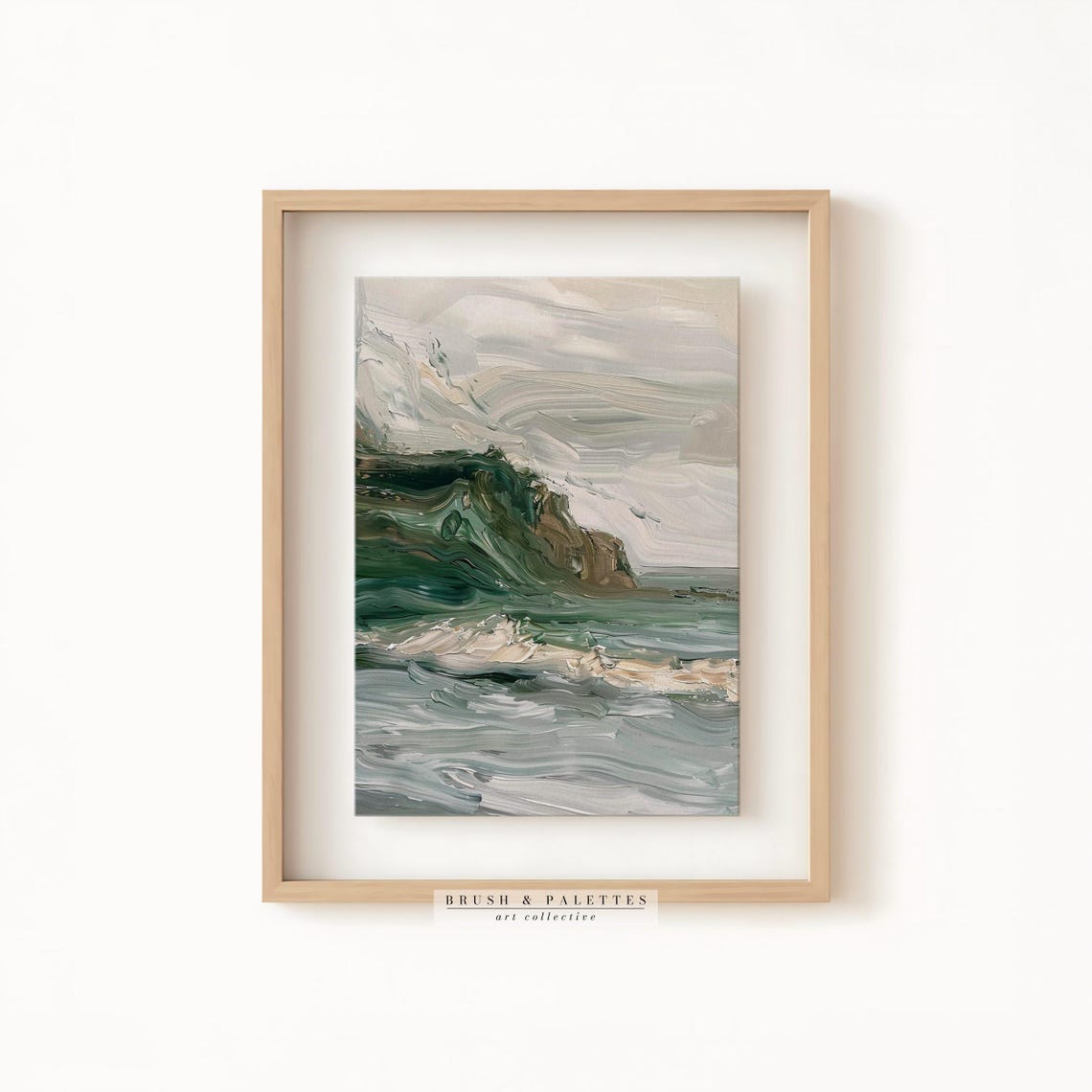 Sage Green Abstract Coastal Wave Painting Ocean Modern Wall Art - Image 2
