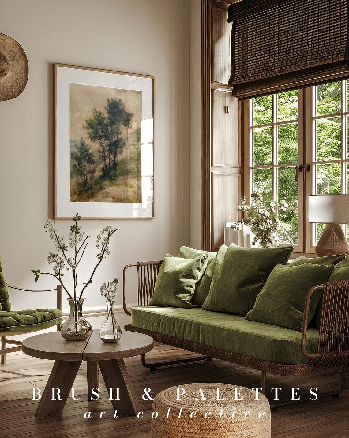 Hilltop Trees Vintage Style Soft Green Countryside Art Poster - Image 3