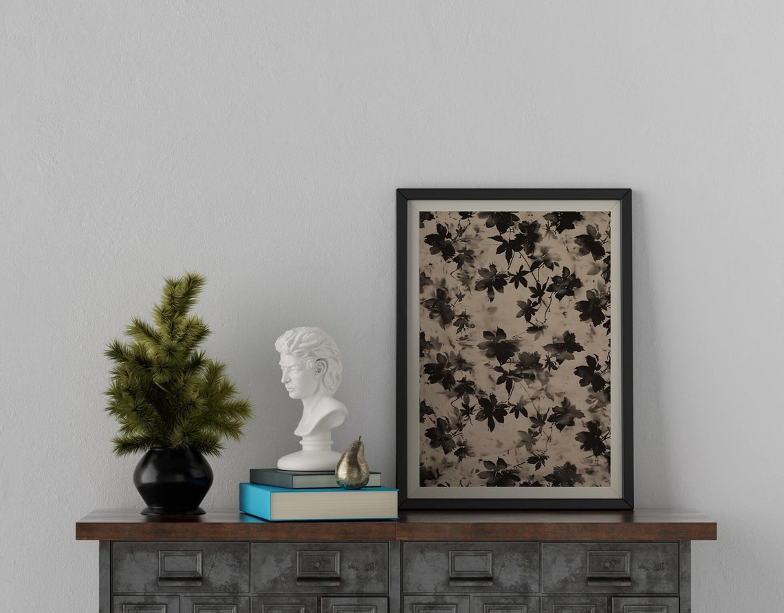 Monochrome Ink Wash Botanical Leaves Minimalist Floral Wall Art - Image 3