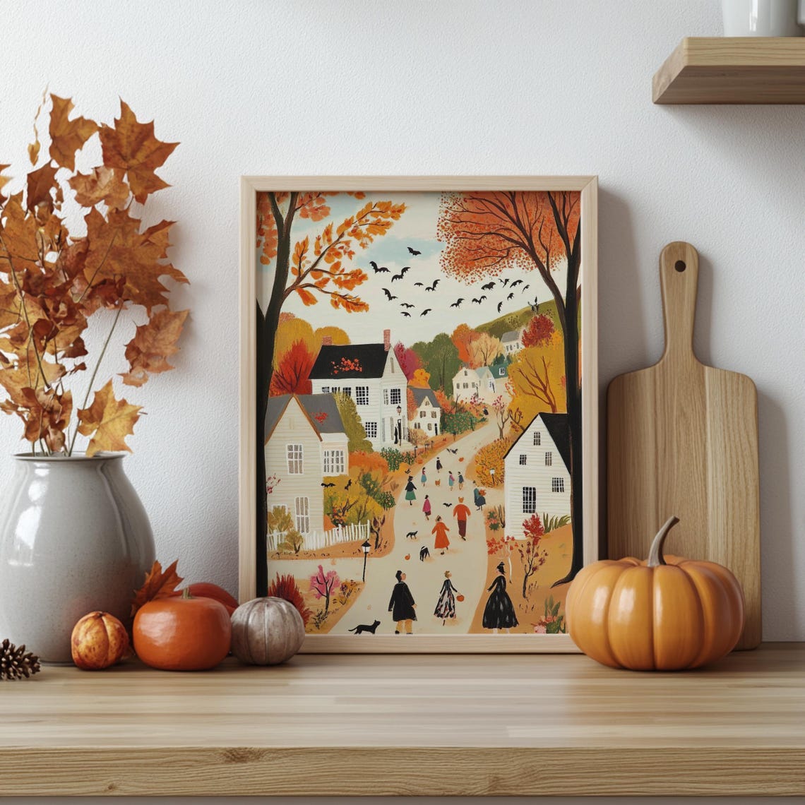 Fall Autumn Cityscape Art Print, Cozy Beige Decor - Image 2