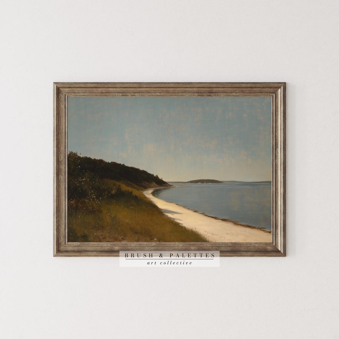 Golden Dune Shoreline Painting Calm Blue Bay Beach Landscape Poster - Image 2