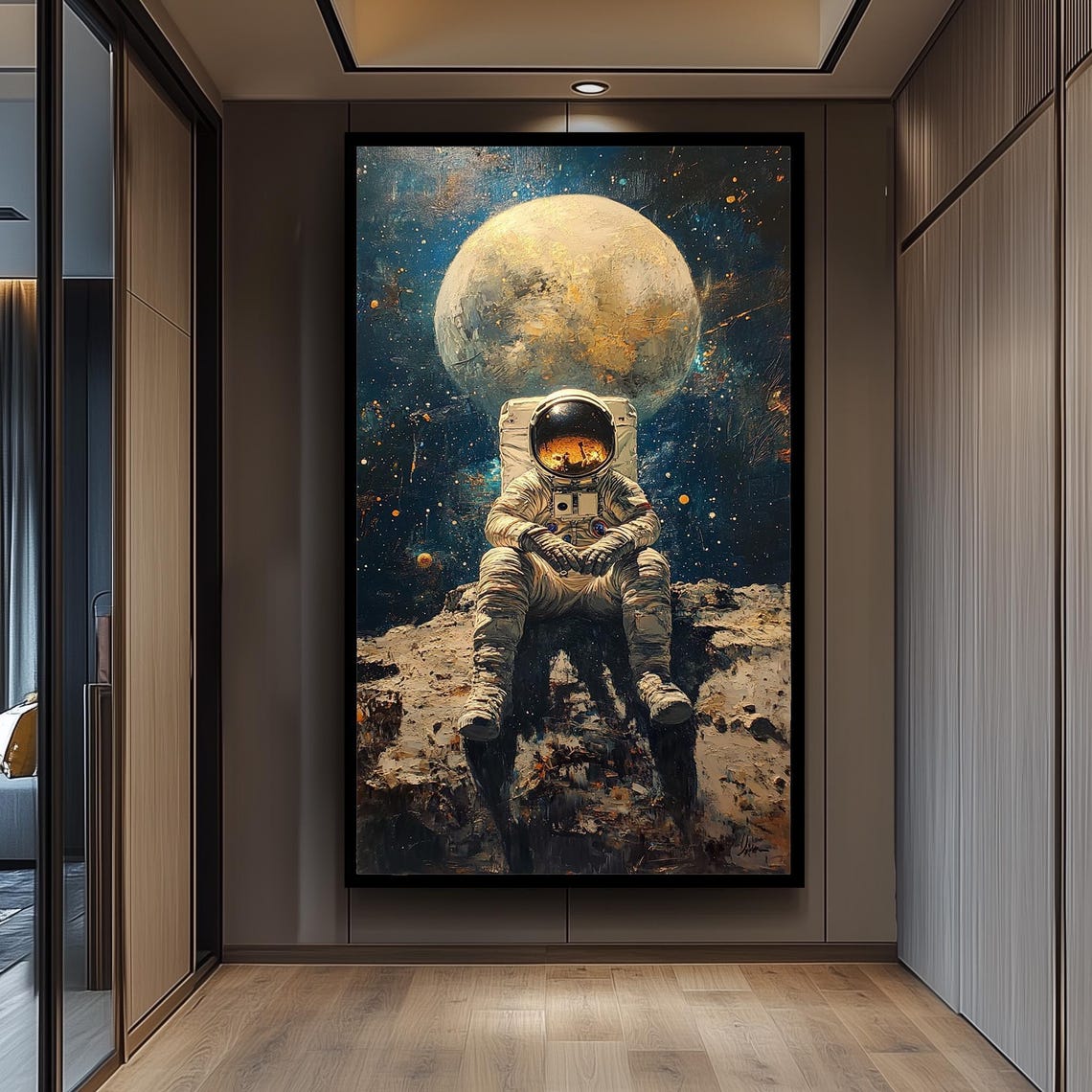 Astronaut on the Moon Surreal Space Painting Cosmic Starry Wall Poster